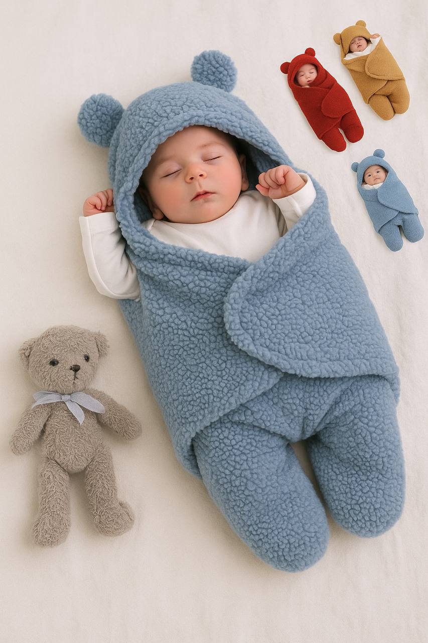 🧸بطانية الرضع الشتوية بتصميم دب ناعم ودافئ